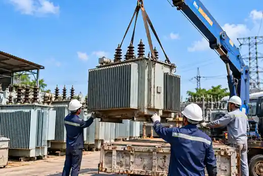 Minh họa thu hồi và thanh lý máy biến áp 630kVA cũ tại bãi thiết bị công nghiệp