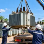 Minh họa tháo dỡ máy biến áp cũ bằng xe cẩu để bàn giao, thanh lý trạm biến áp 250kVA